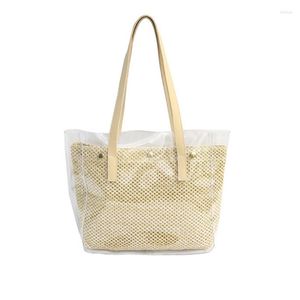 الأكياس المسائية أزياء حقيبة صيفية غير رسمية قش العشب PVC حقيبة اليد الكتف الكتف الشاطئ للبنات تسوق كبيرة