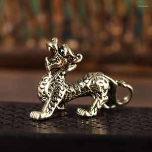 Chaços retrô de bronze chinês besta antiga pixiu decoração de casa ornamento cobre animal estatuetas fengshui estátua pingente de cadeia de chaves diy