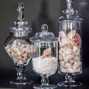 Storage Bottles Glass With Lid Jar Tall Feet Candy Jars Shell Conch Organizer Tank European Style Home Decoration Modern Ornaments