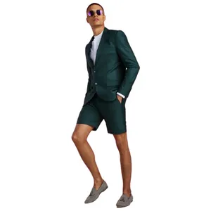 Ternos masculinos Blazers 2023 Classic Casual Summer Green Wedding Tuxedos Beach para homens Shorts Groom Use jantar formal Blazer