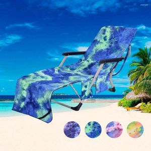 Pillow Pilled Cadeirt Chair-cadeira de praia Sweat-absorvente Microfiber Tie-Dye Towel com bolsos de armazenamento lateral para viagem