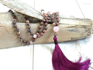 Pendant Necklaces M60624561 Knotted Leopard Jaspers Beads Necklace With Purple Red Silk Tassel