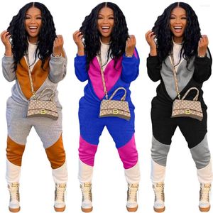 Women's Two Piece Pants Activewear Fitness Women 2 Pant Set Pullover Hoodies Striped Patchwork Matching 2023 Autumn Winter Workout Track