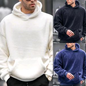 Herrtröjor lamm ull vinter korall fast färg hoodie män tröja joggar mode lös överdimensionerad fleece pullover streetwear