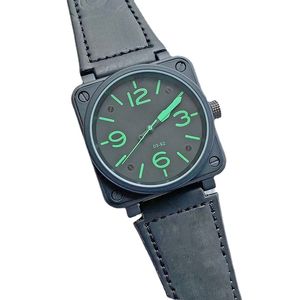 2023 New Bell Wristwatches 남자 자동 기계식 시계 갈색 가죽 검은 고무 손목 시계 시계 선물 H8