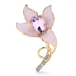 Brooches Wuli&baby Rhinestone Enamel Flower For Women Unisex 3-color Beauty Lily Office Party Brooch Pin Gifts