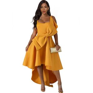 Casual Dresses Plus Size Kleid Frauen Gelb Elegante Schleife Sexy Trägerlos Hohe Taille Asymmetrischer Saum Mode Party Damen Sommer