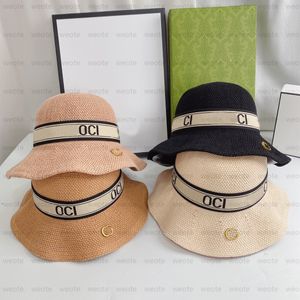 Kvinnors designer rufsade stråhatt topp hattar mode stickade mössor för damer breda randen hattar sommarsol visir hink hatt utomhus strandmössa