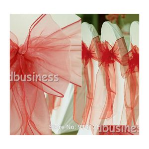 Szarowie Hurtowa Cena 100pcs Wysoka jakość Watermelon Dark Coral Organza krzesło Bow er Wedding Bankiet Dekoracja miejsca Dekoracja de dhtm6