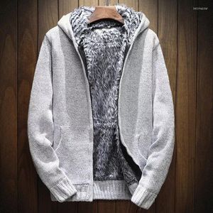 Men's Sweaters 2023 Men Sweater Winter Cardigan Solid Thick Warm Plus Velvet Hooded Mens Outwear Pull Zipper Card