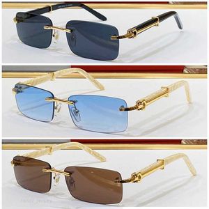 Luxus-Designer-Sonnenbrille für Herren, klassisch, goldfarben, Metall, Holz, randlos, optischer Rahmen, rechteckig, Carti-Sonnenbrille, Damen-Sonnenschutz, Büffelhorn, gut