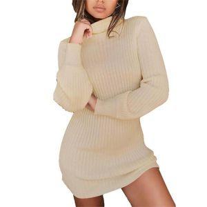 Women's Sweaters Forefair Turtleneck Long Sleeve Sweater Dress Women Autumn Winter Loose Tunic Knitted Casual Pink Gray Clothes Solid Dresse