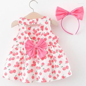 Girl Dresses 2pcs Dress Girls Summer Sweet Bow Baby Beach Born Kids Clothes 0 To 3 Years Sleeveless Princess Skirt Hair Hoop