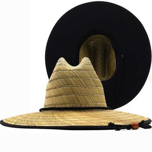 Skąpy s ręka na rękę czarną podszewkę Kobiety mężczyzn ratownicy plażowy słoneczny kapelusz na zewnątrz szerokie grzbiet panama słoma dziewczyna letnia kapelusz 0103