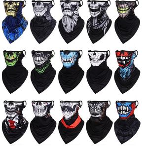 Summer DustProof Magic Scalves Ice jedwabna chłodzenie Czaszka Earchoop Mask Brethable Triangular Bandage Taktyczne CS twarz maski ochronne długa szyja cieplejsza bandana