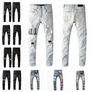 2023 Hot Spring Designer uomo Jeans skinny pantaloni neri Denim Ricamo Pantaloni Fashion Holes Pantaloni Hip Hop Distressed Zipper pantaloni per uomo taglia 28-36