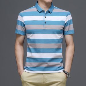 Herren Polos Sommerkleidung Farbstreifen gestreiftes Hemd Business Casual Kurzarm Plus Size