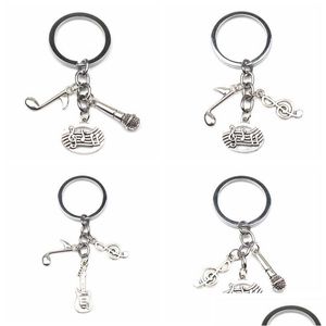 Key Rings Ancient Sier Music Teacher Ring Microphone Notes Handmade gitarrdesigner Pianist Keychain Gift Jewelry Gör din favorit D DHCUP