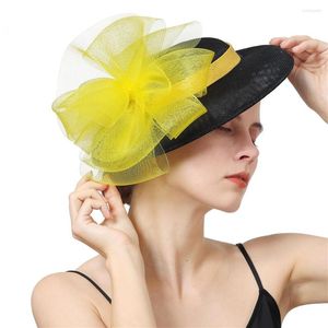 Headpieces brud bröllop chapeau cap stora blommor kvinnor fascinator hatt med hårklipp derby kunglig huvudstycke kyrka huvudbonad pannband