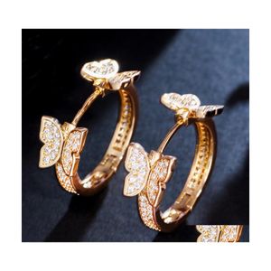 Hoop Huggie Sweet Temperament Butterfly Designer Earrings Jewelry White Aaa Cubic Zirconia Copper 18K Gold Sier For Women Bride En Dhnyi
