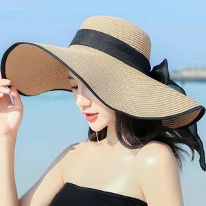 Wide Brim Hats Sun For Women Summer Outdoor Travel Straw Bonnets Girls Sun-protection Foldable Caps Oversized Beach Hat