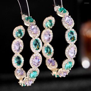 Stud Earrings Zlxgirl Jewelry Noble Multi Color Flower Dangling CZ Stone Long Big Tassel Drop Earring For Women Luxury Cubic Zirconia