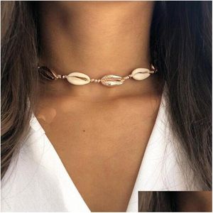 Chokers Natural Shell Choker Knotted Seashell Jewelry Designer Weaved Gold Sier Adjustable Statement Necklaces For Women Beach Vacat Dhfyh