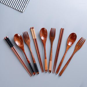 Geschirr-Sets Holzlöffel Stäbchen Gabel Set Geschirranzug für Kinder Japanisch Koreanisch Kochset Haushalt Bushcraft Camping