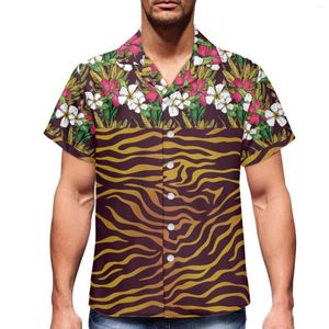 Mäns casual skjortor texturerad design tryckt polynesisk stil lyxig mäns skjorta v-hals kort ärm hawaiian slim-fit sommarsport