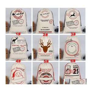 Christmas Decorations Gift Bag Pure Cotton Canvas Dstring Sack Bags 12 Stypes With Xmas Santa Design For Gifts Candy Drop Delivery H Dhsq1