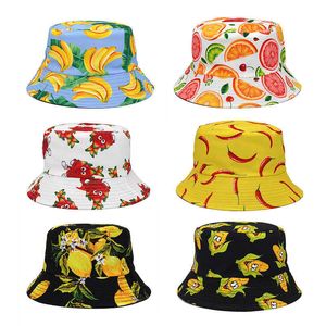 Hats de balde de borda ardente Meninas de moda Frutas de verão imprimido hip hop sol hat hat homens homens garotas do pescador do pescador Panamá Gorros 0103