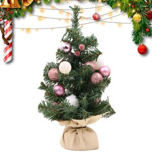 Рождественские украшения Небольшое дерево с огнями 11.81x7.87 дюймов зеленые фальшивые деревья горшковые настольные шарики