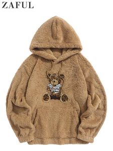 Men's Hoodies Sweatshirts Hooded for Men Fluffy Teddy Bear Pattern Fall Winter Streetwear Pullover Casual Long Sleeves Tops 230105