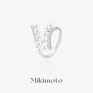 Pierścień projektantki Mikimoto dla kobiety Royal Wooden Pearl Pierścień Premium Akoya Akoya Freshwater Open z srebrnym designem