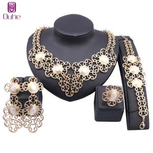 Brazil Gold Color Wedding Necklace Earings Bracelet Ring African Bride Jewelry For Women Party Gifts Jewelry Set