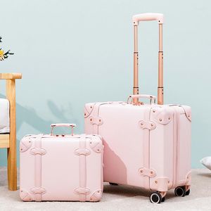 Suitcases Handmade Retro Luggage Pu Leather Trolley Suitcase Women 16 18 Inch Lightweight Boarding Case High-value Handbag Travel