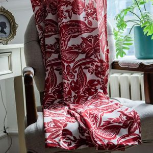 Curtain Red Printed Curtains Floral Window Drapes Cotton Linen Kitchen Traditional Chinese Decor Living Room Bedroom