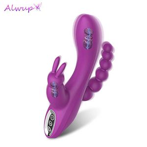 ビューティーアイテム3 in 1 gスポッターウサギ肛門ディルドバイブレーター女性のためのセクシーなおもちゃ