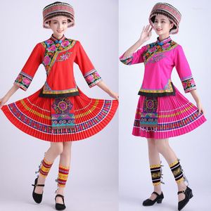 Stage Wear Female Miao Costumes Ethnic Embroidered Flower Clothes Performance For Singers Hmong Folk Dancing Dress