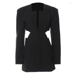 Kadın Takım Elbise Kadın Blazer Asimetrik Siyah Blazers Ve Ceketler Oymak Düzensiz Vintage Seksi Uzun Kış Ceket