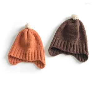 Berets 2023 Winter Warm Baby Woolen Hat Cute Solid Color Ball Knitted Ear Cap Children's Small Beanie Accessories