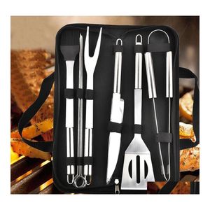 Bbq Tools Zubehör 9 Teile/satz Edelstahl Outdoor Barbecue Grill Utensilien mit Oxford Taschen Clip Pinsel Messer Kit Dh1146 Drop D Dhhjt