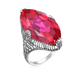 Cluster Rings 925 Silver Original Female Ring 14 26mm Marquise Ruby Stone Massive Dating Women's Accessories Jewelry