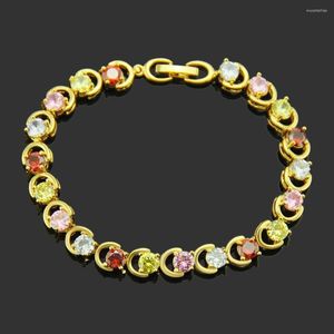 Link Bracelets European And American Ladies Fashion Colorful Zircon Bracelet Gold Green Copper Not Easy To Fade