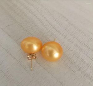 Dingle örhängen smycken charmiga ett par 10-11mm naturligt South Sea Gold Pearl Earring