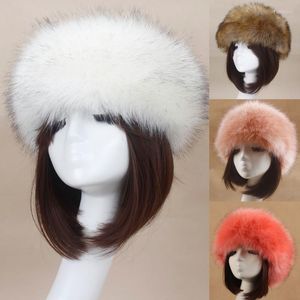 ベレー帽の冬の弾性イヤーマフターバンキャップ厚い毛皮のようなヘアバンド女性ロシアのふわふわフェイクファーヘッドバンドハットアウトドアスキーハット
