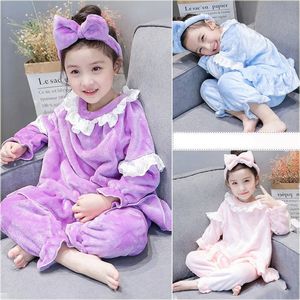 Pajamas Autumn Girls Cute Sets Winter Little Girl Coral Fleece Homewear Baby Flannel Long Sleeve Princess Kids Outfits 230106