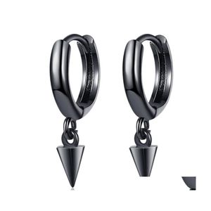 Hoop Huggie Hie Black Spike Small Round Goth Cool 925 Sterling Sier Earrings For Women Men Trendy Fashion Jewelry Gift Drop Deliver Dhkds