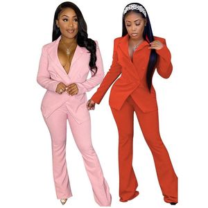 Women's Two Piece Pants Suit Blazer And Red Sets Office Wear V Collar Long Sleeve Blue Set Woman 2 Black Trouser Suits