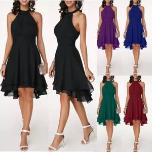 Abiti da festa Elegante da donna Halter Senza maniche Ritagliata Midi Estate Chiffon Tinta unita Vita alta Slim Fit 230105